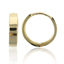 Solid 14K Yellow Gold High Polished Huggie Hoop Earrings For Women, 3x12mm