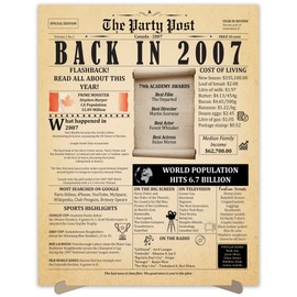 18th Birthday Party Decorations Poster - 18 Years Ago Anniversary Sign 11x14 In. Vintage Home Decor Supplies for Her or Him. Back In 2007 Historical Banner for Women or Men Turning 18 Years Old