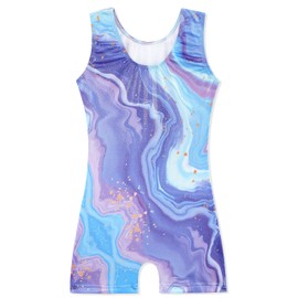 HOZIY 5t Leotards for Girls Gymnastics Size 5-6 Years Biketard Tumbling Outfits Swirl Gold Liquid Blue Purple Marble Print Dance Clothes Shiny Sparkle Glitter Bodysuit