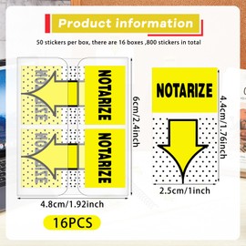 Qeeenar 800-Piece Sign Here Tabs - 1 Inch Sticky Flags for Document Notarization, Office Notebook and Book Annotation - Initial Here Stickers(Yellow,Notarize)
