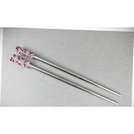 Perfect Hairstyle with Our Hair Accessories - Pink Silver Crystal Set 2 Hair Chop Sticks Accessory Picks Pins 7 1/8" Long Fashionable Hair Accessory Hair Jewelry Accessories for Lady Women