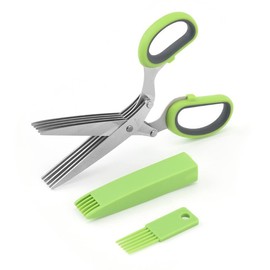 Nipogear Five-Layer Scissors, Stainless Steel, Multi-Layer Shredded Green Onion Scissors, Five-Layer Vegetable Scissors, Kitchen Tools. (Green)