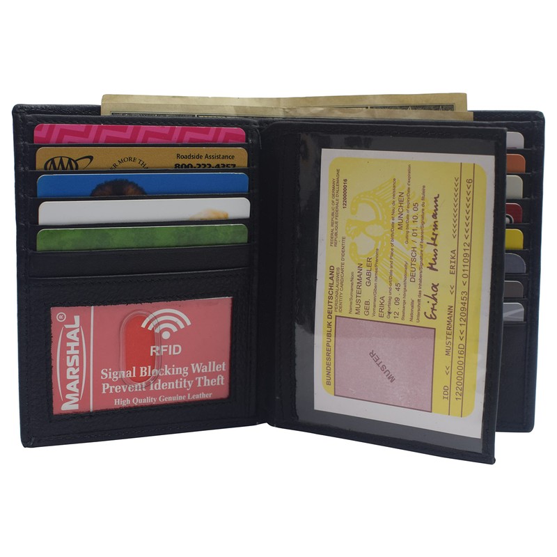 MARSHAL RFID Blocking Genuine Leather Extra Capacity Large Hipster Bifold