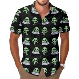 GEPOS Alien Hawaiian Shirts for Unisex, UFO Casual Button Down Summer Shirt, Birthday Gifts
