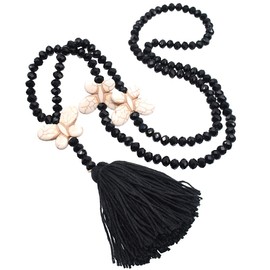 Amorar Elegant Pullover Chain Necklace Bohemian Necklace Colourful Crystal Bead Cord Chain Long Women's Necklace with Tassel Pendant Long Sweater Chain Necklace for Women