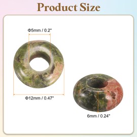 sourcing map 20pcs Natural Stone Beads 6x12mm Flat Round Smooth Large Hole Loose Beads with 5mm Large Hole for Bracelet Necklace DIY Crafts Accessory Making, Flower Green