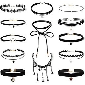 Gargantilla para Mujer, 13 piezas, Conjunto de Collar de Gargantilla de Encaje Negro, Gargantillas de Terciopelo para Mujeres