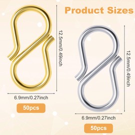 100 PCS Necklace Shortener, PAGOW S-Hook Necklace Clasp, DIY Jewelry Repair Kit for Necklace Bracelet Jewelry Making