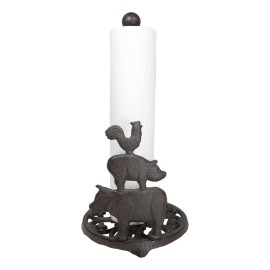 Ebros Gift Cast Iron Rustic Farm Barn Animals Rooster Pig Cow Kitchen Paper Towel Holder