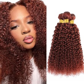 Reddish Brown Bundles Copper Curly Wave Human Hair Bundles Color 33 Kinky Curly Bundles 3 Bundles 8 10 12 Inch Auburn Bundles Human Hair Weave