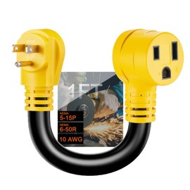 Suplevel NEMA 5-15P to 6-50R Welder Adapter Cord, STW 10AWG/3C, 3 Prong 15 Amp Household Male to 50 Amp Welder EV Charger Female Adapter, 125 Volts, ETL Listed