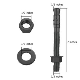 Wensilon 10Pcs 1/2x7 Inch Standard Fasteners for Heavy-Duty Black Wedge Anchors for Cement and Concrete