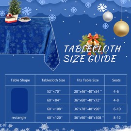 Tegeme 2 Pack Christmas Snowflakes Tablecloth, Rectangle Metallic Jacquard Woven Table Cloth Polyester Fabric Table Cover for Xmas Winter Holiday Dinner Party Decor(White,60 x 120 Inches)