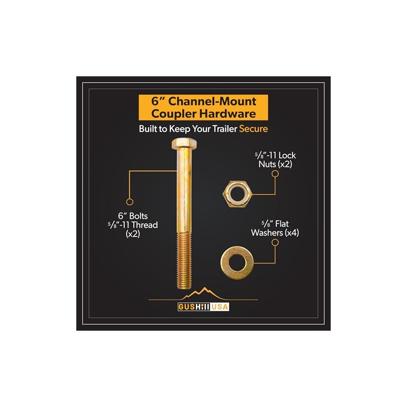 GusHillUSA GH25389-6 Channel-Mount Adjustable Trailer Coupler Hardware Kit, Yellow Zinc