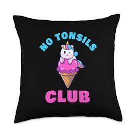 No Tonsils Club – Women & Girls Unicorn Tonsil Recovery Throw Pillow