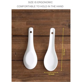 Soup Spoons Asian Soup Spoon 5.0 inch Chinese Soup Spoons Soup Dumplings Ramen Spoons Japanese Soup Spoons Ceramic Spoon Perfect for Pho, Miso, Wonton, Ramen, Dumpling, Macaron (6, WHITE)