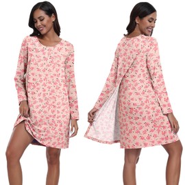 Deyeek Women's Adaptive Open Back Night Gown For Ladies Dressing Hospital Gowns for Women With Shoulder Snaps