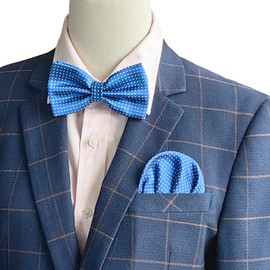 Prefolded Formal Pocket Square Set of 5, Pre-Folded Silk Suit Handkerchief For Business Tuxedo or Wedding Party PF-H-HA1 (Polka Dots - Royal Blue, Gray, Navy, Burgundy, Blue)