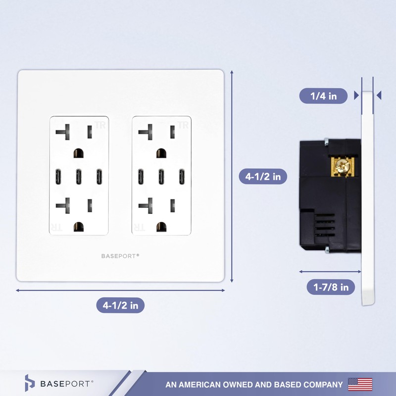BASEPORT Premium USB Outlet, Duplex 125V 20 Amp Tamper Resistant