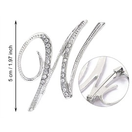 PPhtony 26 Letter Brooch Pins Small Silver Metal Rhinestone Crystal Initial A~Z Alphabet Brooch Lapel Pins for Men Women Girls Boys Birthday Christmas Wedding Gift (W)