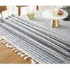 Plenmor Cotton Linen Table Cloth Stripe Tassel Round Tablecloth Dust-Proof