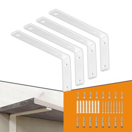 CLT White Shelf Bracket, 12” X 5” Quarter Inch (1/4") Thick- Max Load: 440 lb Rustic Industrial Modern Farmhouse Heavy Duty Cold Rolled Steel Bracket for Table Bench, Space Saving DIY, Pack of 4