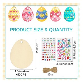 50 Pcs Unfinished Easter Eggs Crafts,Cutouts Easter Eggs Hanging Ornaments with Ropes,Easter Egg Wood Slices for Craft Easter Decorations (Wooden Easter egg)