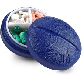 Pill Box Round for Travel - Mini Compact Portable 4 Compartment Pills Case Organizer, Vitamin and Medication Dispenser Holder for Up to 4 Times A Day, BPA Free Pill Reminder by MEDca …