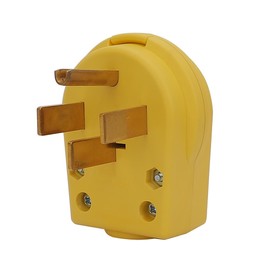 Nema 14-50P 50 Amp 125/250 Volt Angle Plug, 3 Pole 3 Wire Grounding Straight Blade for Dryer and Ranges, Works with Cable OD Max. 1.0 Inch Yellow