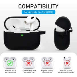 Cute Case for Airpods Pro 2nd/1st Generation Cover for Girl Women with Pom Pom Flower Keychain & Cleaner Kit, Soft Silicone Protective Skin for Airpods Pro 2/1 Gen 2023/2022/2019 Black