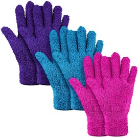 Patelai 3 Pairs Microfiber Dusting Gloves Washable Reusable Cleaning Mittens Gloves for Women (Purple, Blue, Rose Red,Medium)