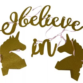 Designware Amscam Unicorn Gold Glitter " I Believe" Letter Banner 12' x 8" Party Decoration