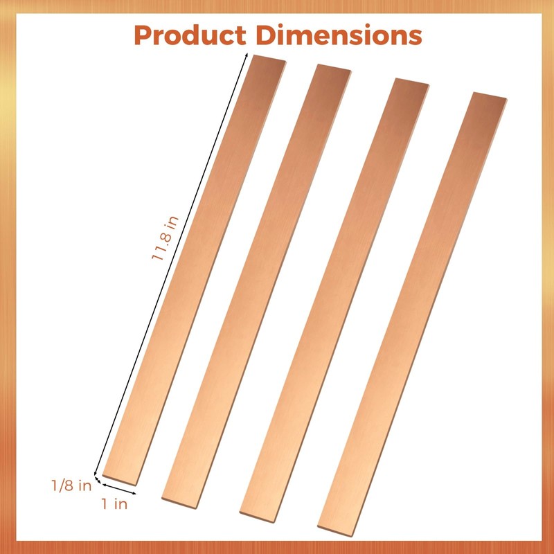 4 PCS Flat Copper Bars - C110 Copper Bus Bar,