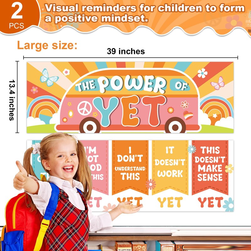 QOUBAI Groovy Growth Mindset Posters Groovy Hippie Bulletin Board Decorations