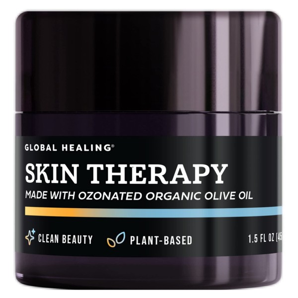 Global Healing Center Skin Therapy-Organic Ozonated Extra Virgin Olive Oil Salve for All Skin Care Routines-Cold-Pressed Face & Body Moisturizer To Hydrate and Soothe Dry Skin to Soft & Smooth-1.5 Oz