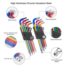 Allen Torx Key Set 18pcs,Color Coding L Keys Set Including 9pcs Allen Hex Key Set & 9Pcs Torx Star Key Set with Torque Handle and Tool Bag,Cr-V Steel