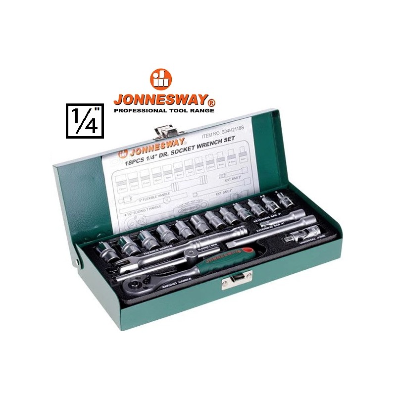 Jonnesway S04H2118S 18 Pcs Professional Hand Socket Set 1/4" Drive