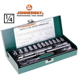 Jonnesway S04H2118S 18 Pcs Professional Hand Socket Set 1/4" Drive 4-13mm