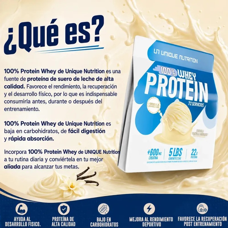 Proteina 100% Whey 2.2 Kg Unique Nutrition Sabor Vainilla