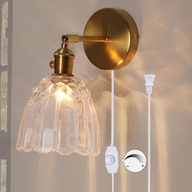 Sedelan Wall Sconce, Plug in Sconce Dimmable, Vintage Wall Lamp, Retro Wall Sconces Indoor, Glass Wall Lights for Bedroom Bathroom Hallway, Coffee Room Stairway, Mid Centruy Sconce Wall Lighting