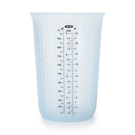 OXO Good Grips 1-cup Squeeze & Pour taza de medir de silicona con Stay-Cool patrón, Transparente, 4 tazas, 1