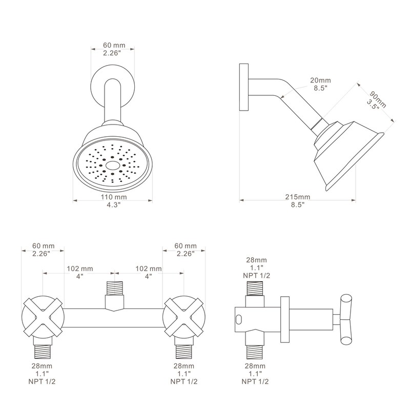 KAPHOME 2 Handles Shower Faucet Set,Two Handles Shower Faucet Set