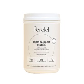 Perelel Triple-Support Plant Based Protein Powder, Creamy Vanilla, 20g Vegan Protein Powder, 3g Creatine Monohydrate, & 5g Prebiotic Fiber per Serving, Dairy Free, No Sugar Added, 15 Day Supply