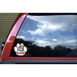 StickerTalk Paw Print with Maroon Bulldog Mascot Vinyl Sticker, 5 inches by 4.75 inches