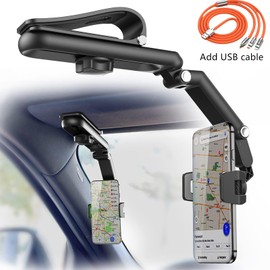 YYjinziDS 360-Degree Multifunctional Sun Visor Car Mount with USB Cable - Universal Adjustable Phone Holder, Compatible with Most Phones, Sturdy Design (Green)