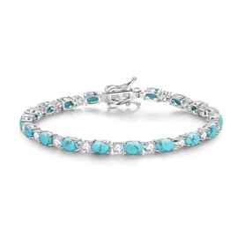 FANCIME Tennis Bracelet Women's 925 Sterling Silver Gemstone Tennis Bracelet Birthstone Gift Jewellery for Women Girls Length 19 cm, Sterling Silver, Turquoise