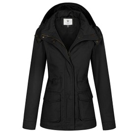 WenVen Women's Military Jacket Coat Spring Lightweight Cotton Anorak (Black, M)
