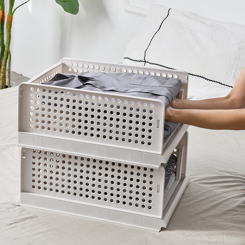 Stackable Storage Basket Plastic Large Open Drawer Wardrobe Cloth Container