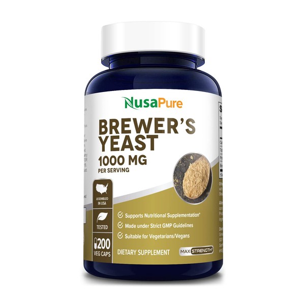 NusaPure Brewers Yeast 1000mg 200 Vegetarian Caps (Non-GMO & Gluten-Free)