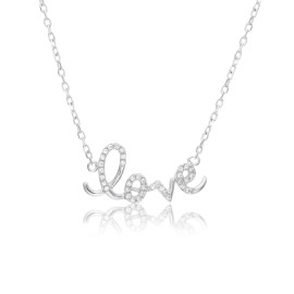 TILO JEWELRY Solid 925 Sterling Silver Love Letters Script Pave CZ Pendant Necklace 17"-18"